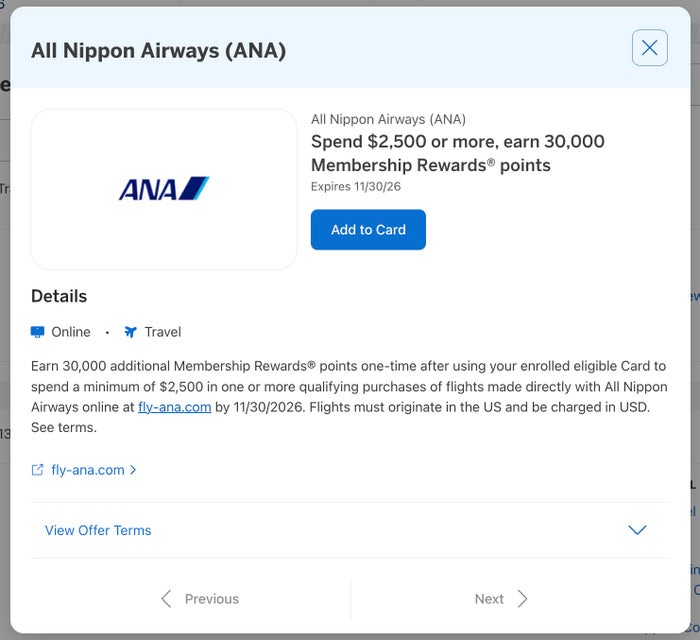 ANA Business class amex offer ANA Business class amex offer