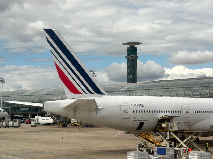 Air France Boeing 777 300 tailfin at Paris Charles de Gaulle Airport CDG