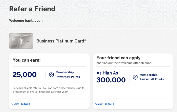 Amex Business Platinum referral offer
