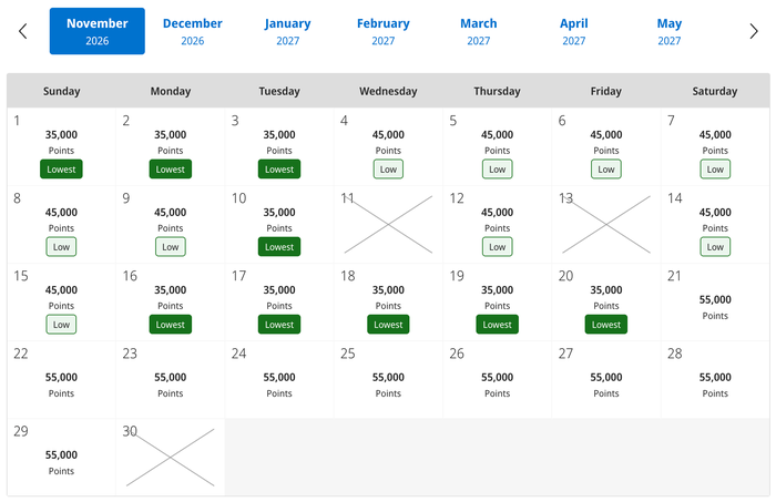 Andaz Papagayo award availability Nov 2026