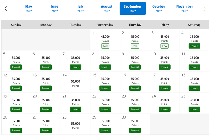 Andaz Papagayo award availability Sep 2027