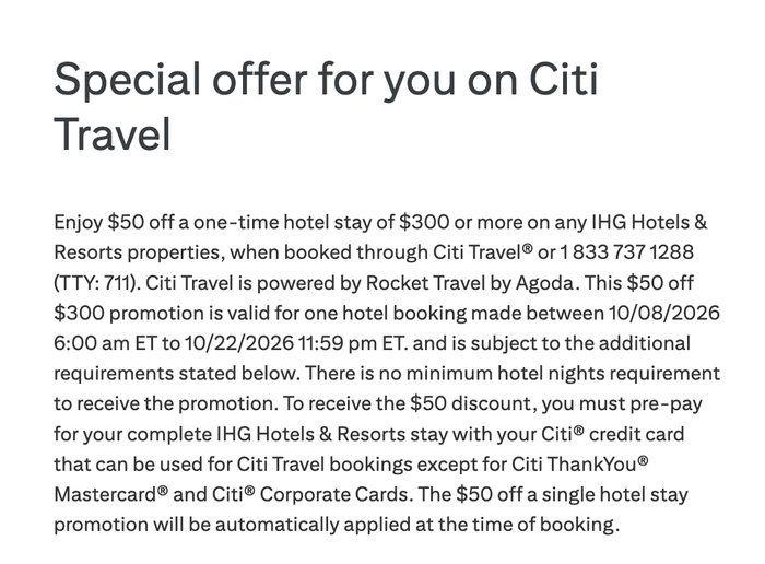 Citi Travel IHG offer