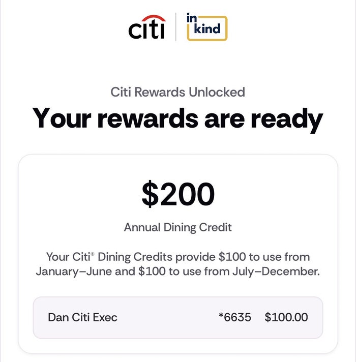 Citi inKind Dining Credit