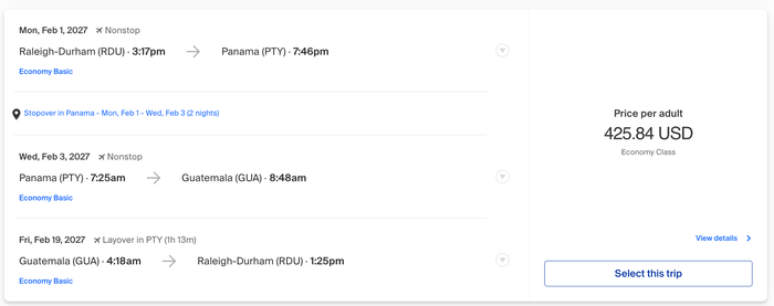 Copa Airlines RDU PTY GUA itinerary Copa Airlines RDU PTY GUA itinerary