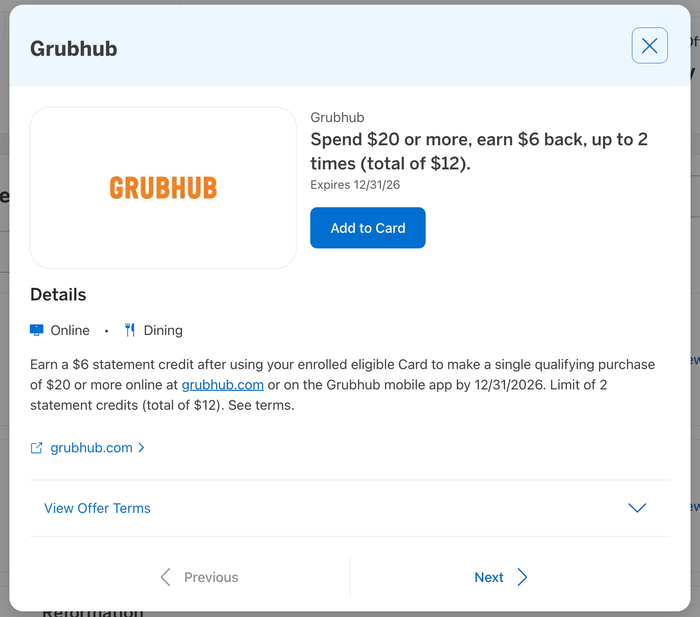 Grubhub Amex Offer Grubhub Amex Offer
