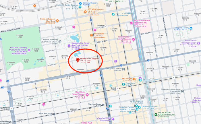Hyatt Centric Sapporo location Google Maps