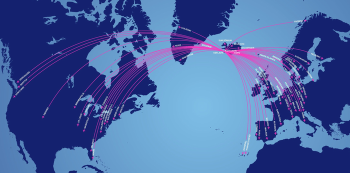 Icelandair routes between US and Europe