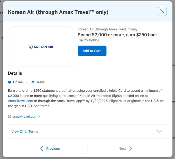 Korean Air Amex Offer Amex Travel