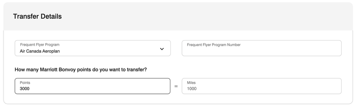 Marriott Aeroplan transfer setup Marriott Aeroplan transfer setup