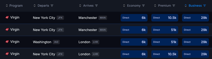 Seats.aero Virgin Upper Class US UK Seats.aero Virgin Upper Class US UK