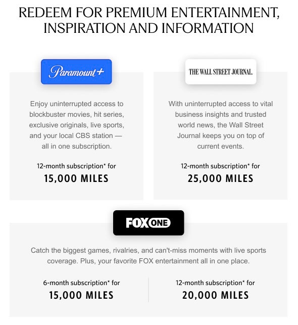 Skymiles streaming subscriptions