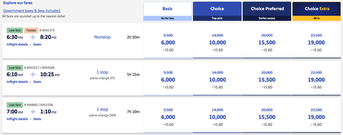Southwest BWI MSP 6k points Feb 2027