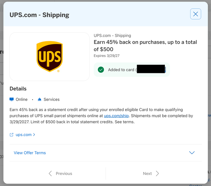 UPS Amex Offer UPS Amex Offer