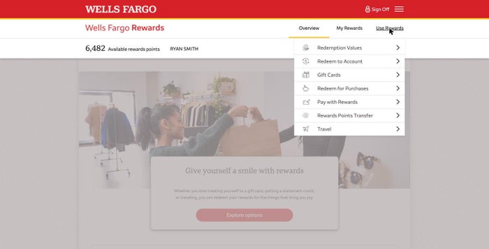Wells Fargo Rewards Use Rewards menu Wells Fargo Rewards Use Rewards menu