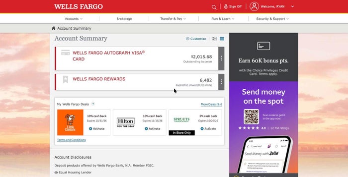 Wells Fargo account summary Wells Fargo account summary